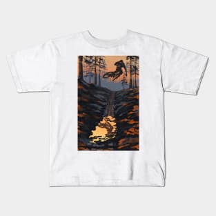 Retro styled mountain biking dirt jumper sunset Kids T-Shirt